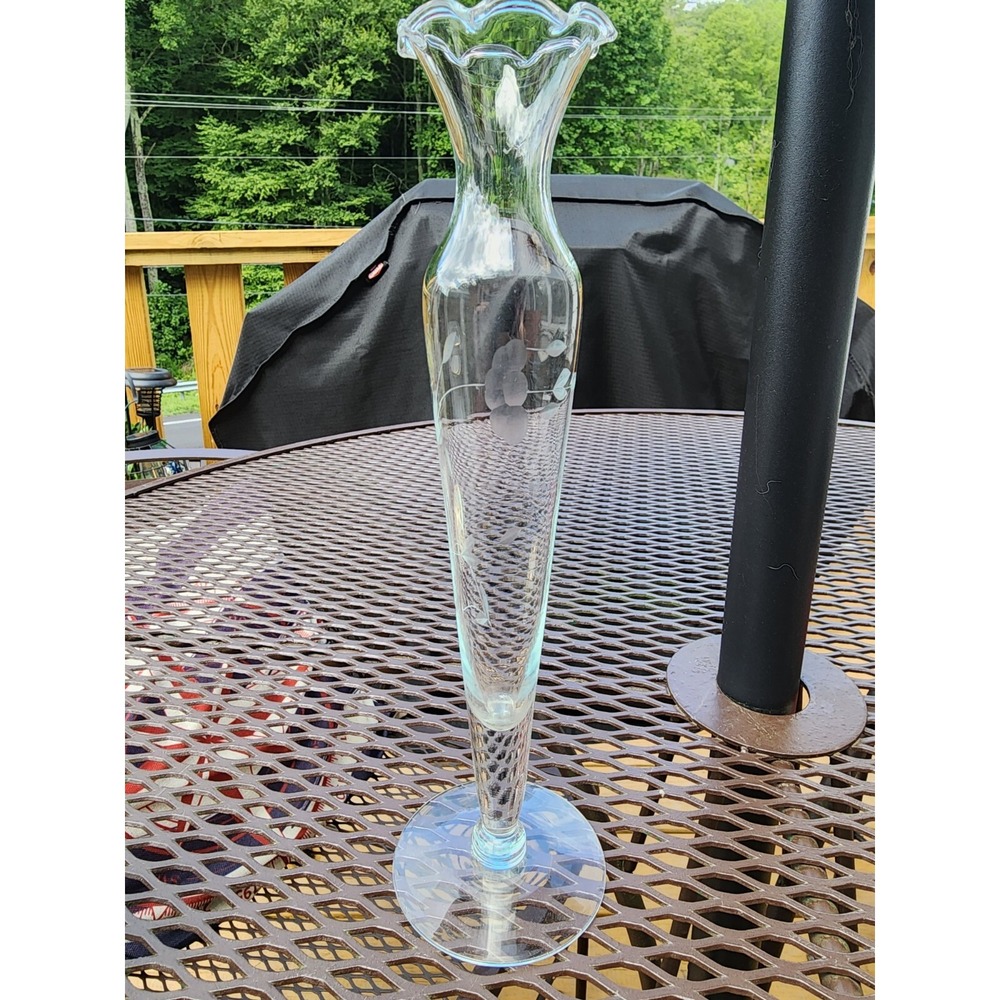 Vintage Princess House Heritage Crystal Bud Vase Ruffled Rim 10" Tall EUC